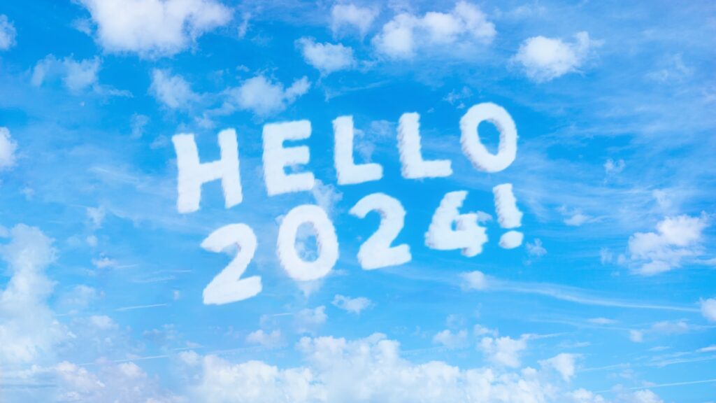 a picture of the sky with the words hello 2024 written in it